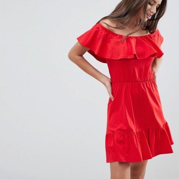 red off the shoulder sundress